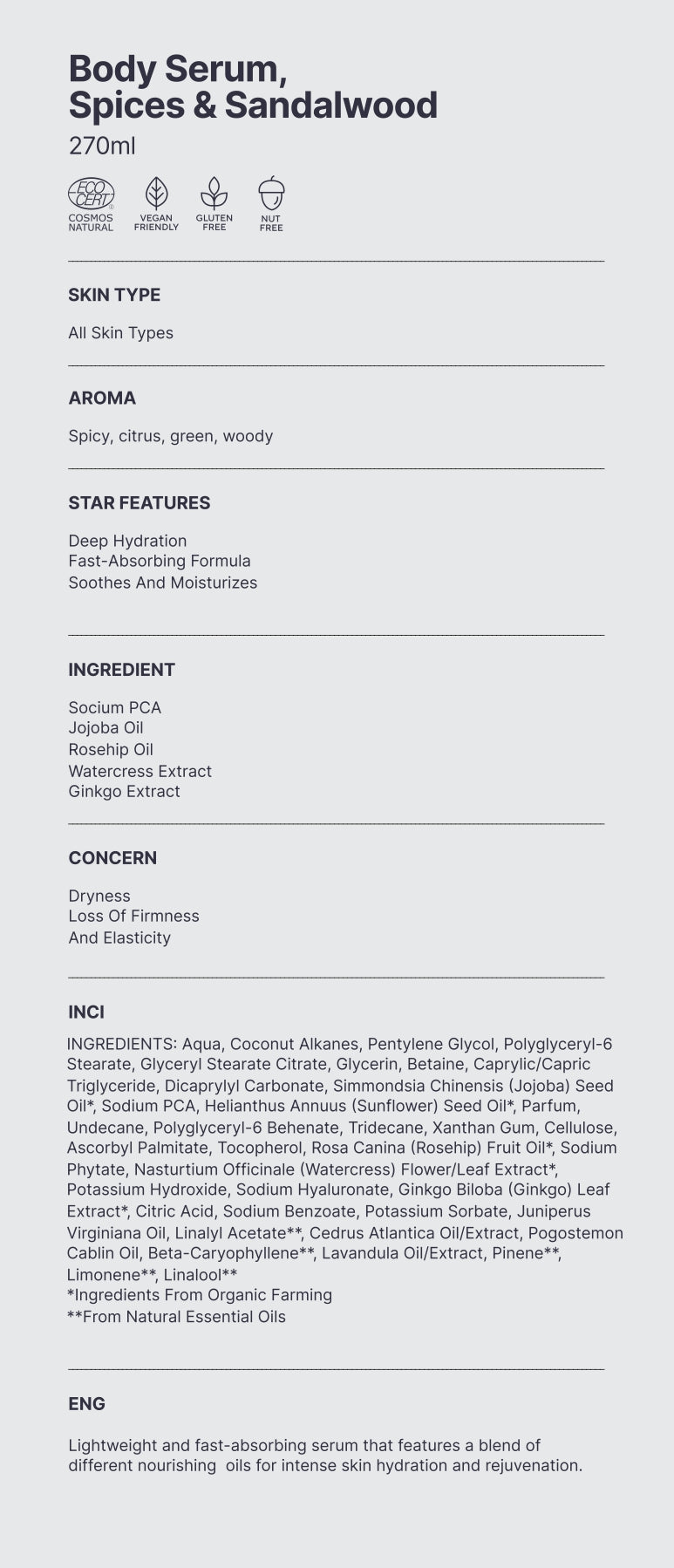 Natural. Silk Skin Body Serum, Spices & Sandalwood